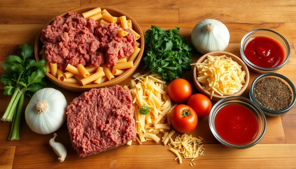 Cheesy Beef Pasta Ingredients