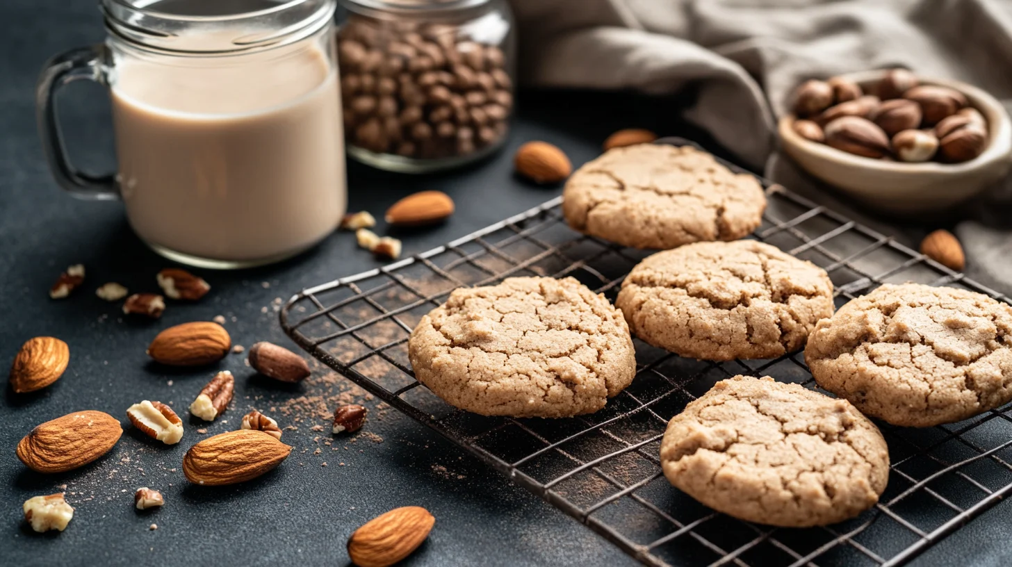 Freshly baked protein cookies cooling on a wire rack