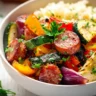 10 Minute Air Fryer Chicken Sausage with Colorful Veggies