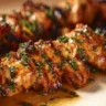 Delicious air fryer chicken skewers arranged on a plate