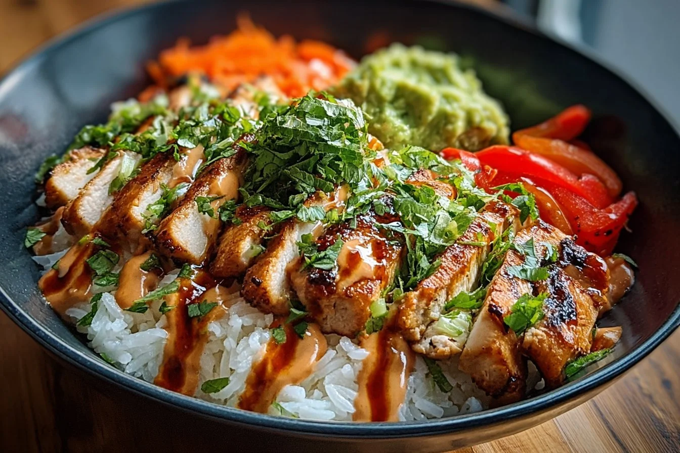 Delicious Bang Bang Chicken Bowl served in a vibrant dish