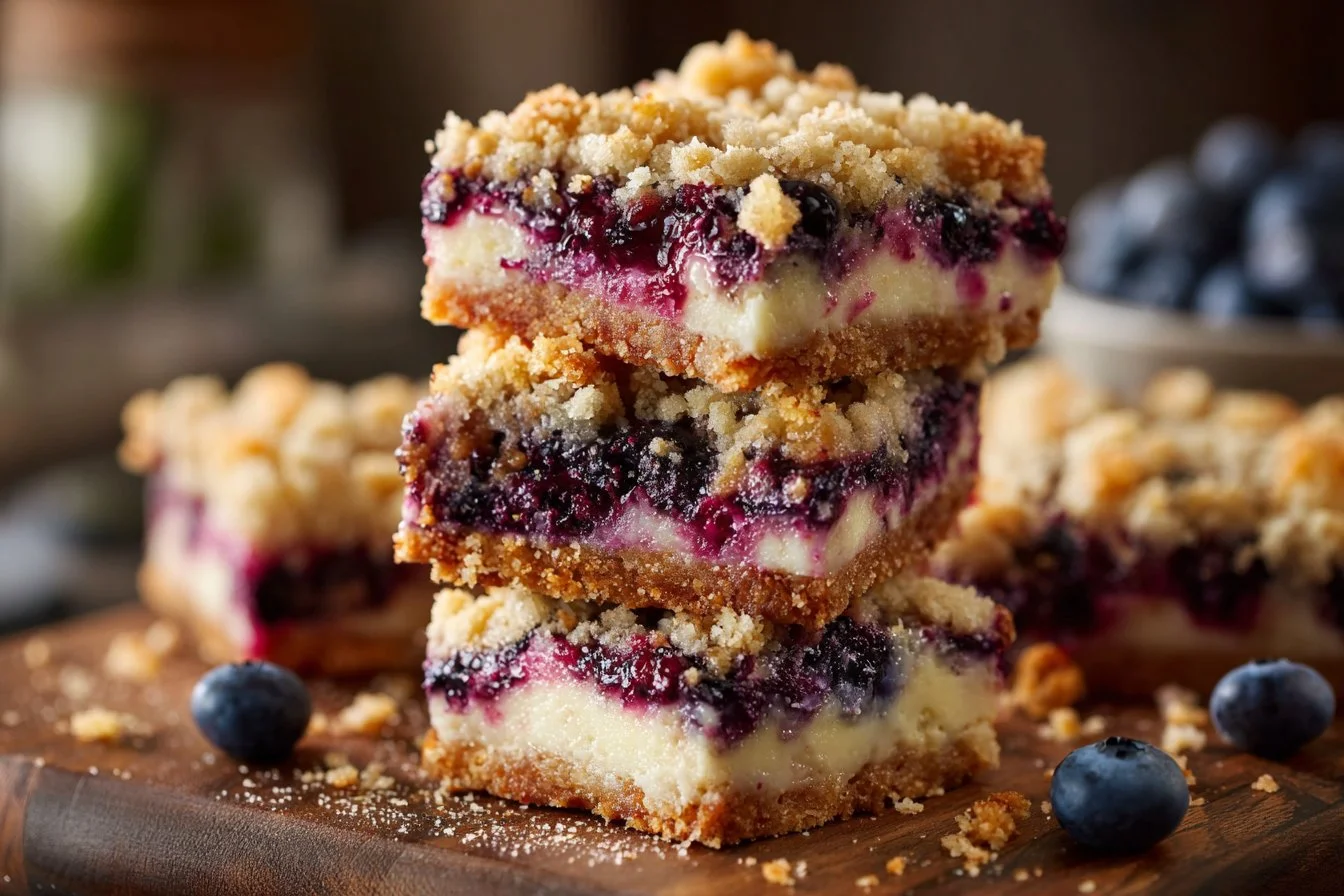 Deliciously baked Blueberry Cream Cheese Bars topped with fresh blueberries
