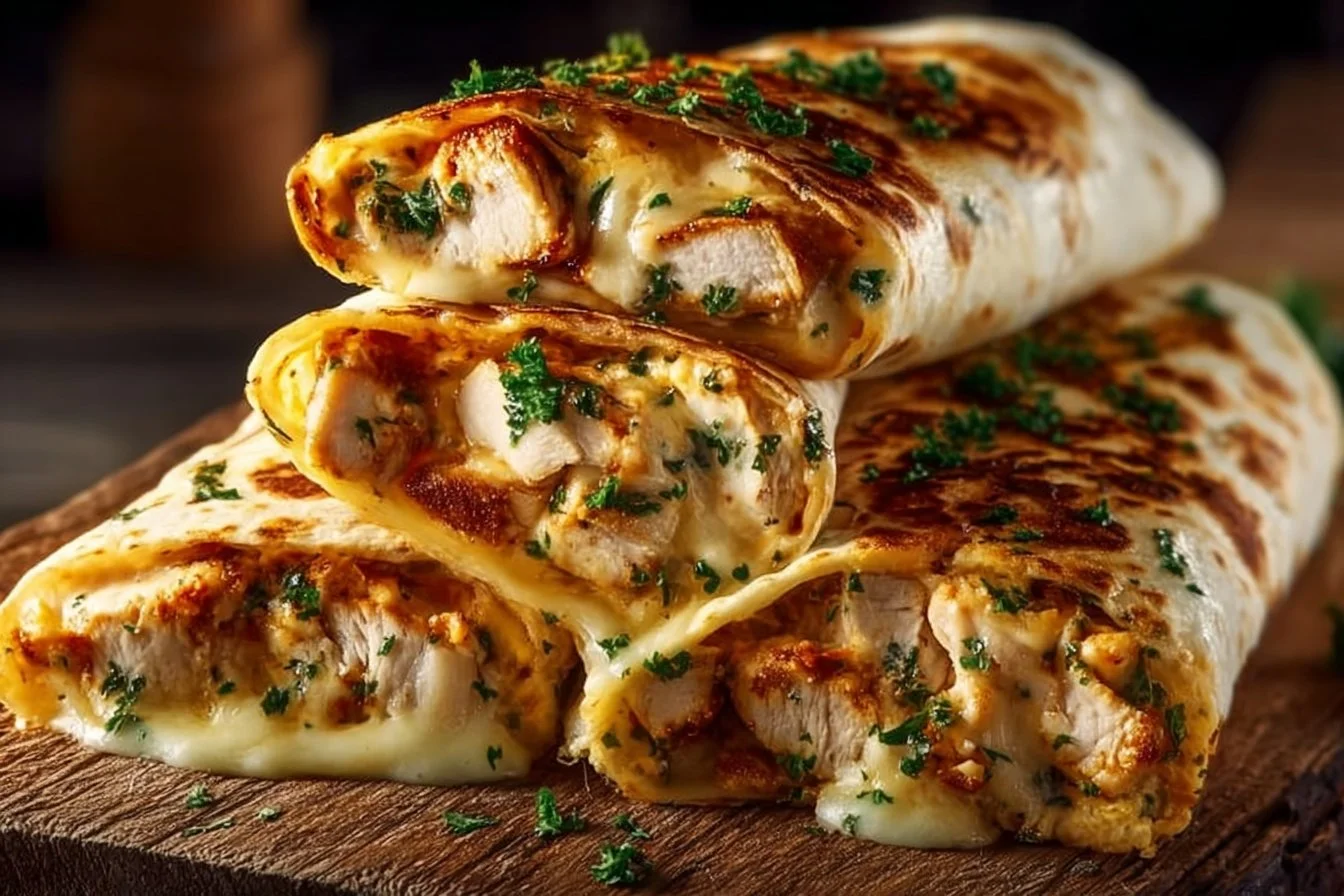 Delicious Cheesy Chicken Wrap with creamy cheese and tender chicken inside.