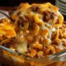 Cheesy Hamburger Casserole served in a baking dish, perfect for family dinners