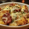 Cheesy ranch potatoes with smoked sausage served in a dish