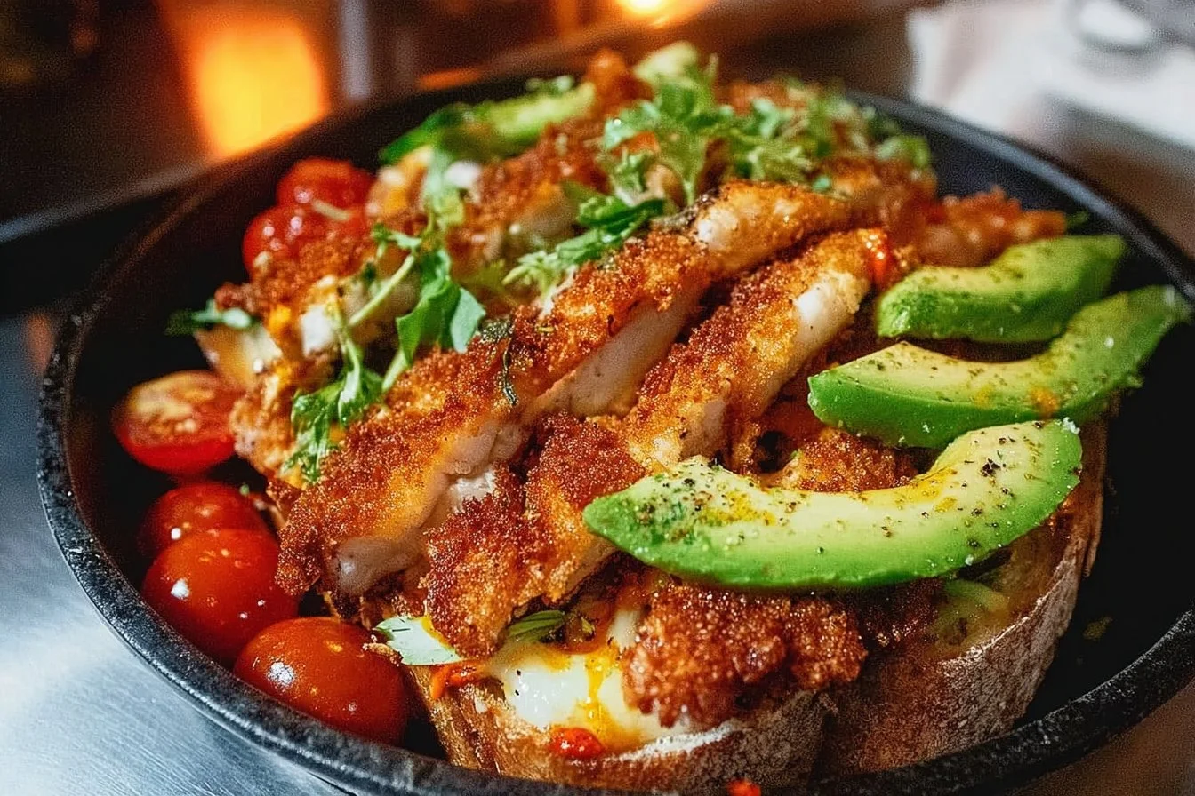 Delicious Chicken Avocado Melt Sandwich with chicken, avocado, and melted cheese