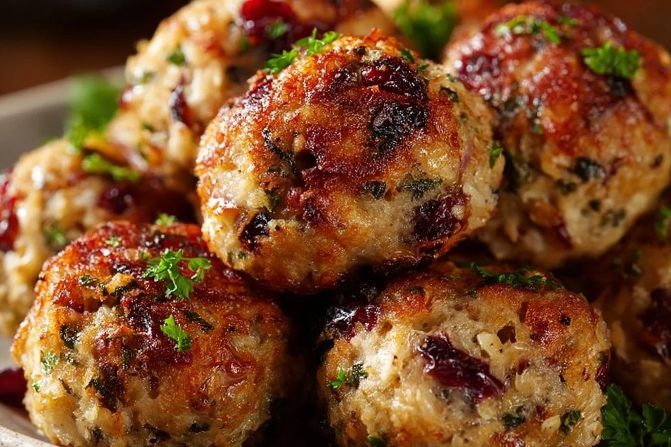 Cranberry Turkey Stuffing Balls served on a platter