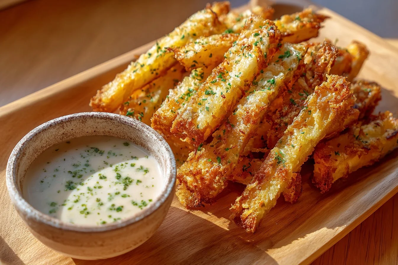 Crispy Air Fryer Parmesan Fries served in a bowl with herbs and spices.