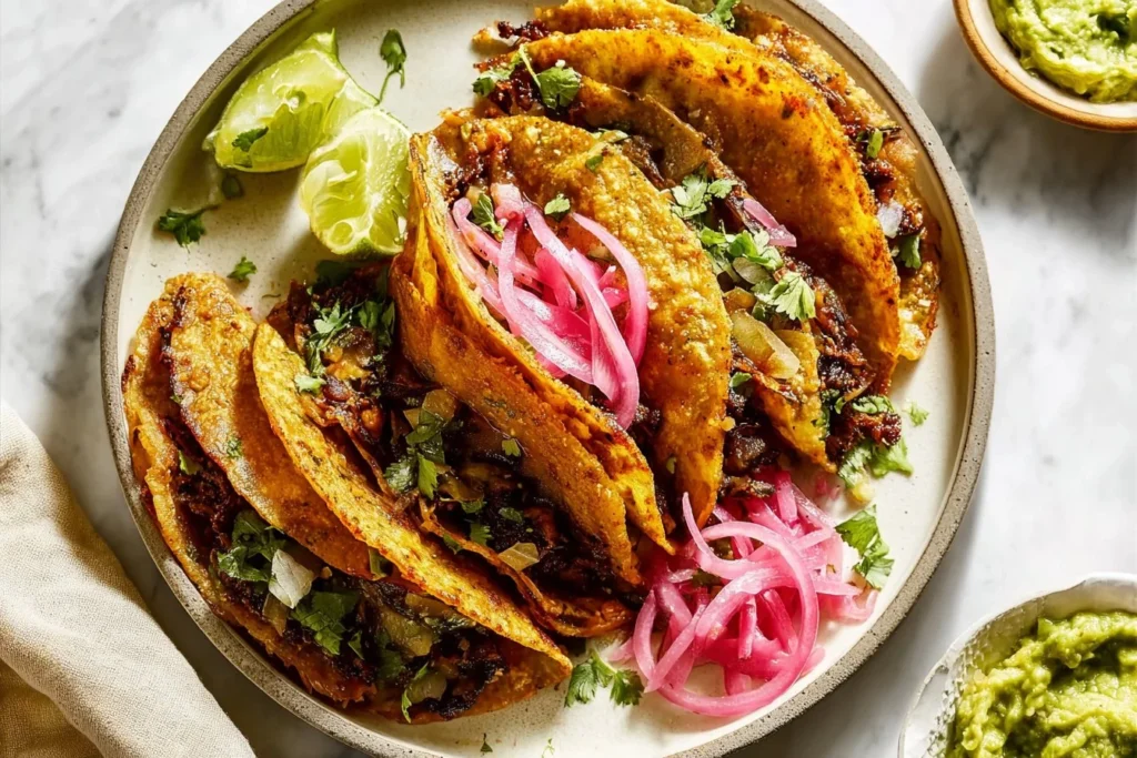 Fresh and crispy sheet pan black bean tacos served with toppings