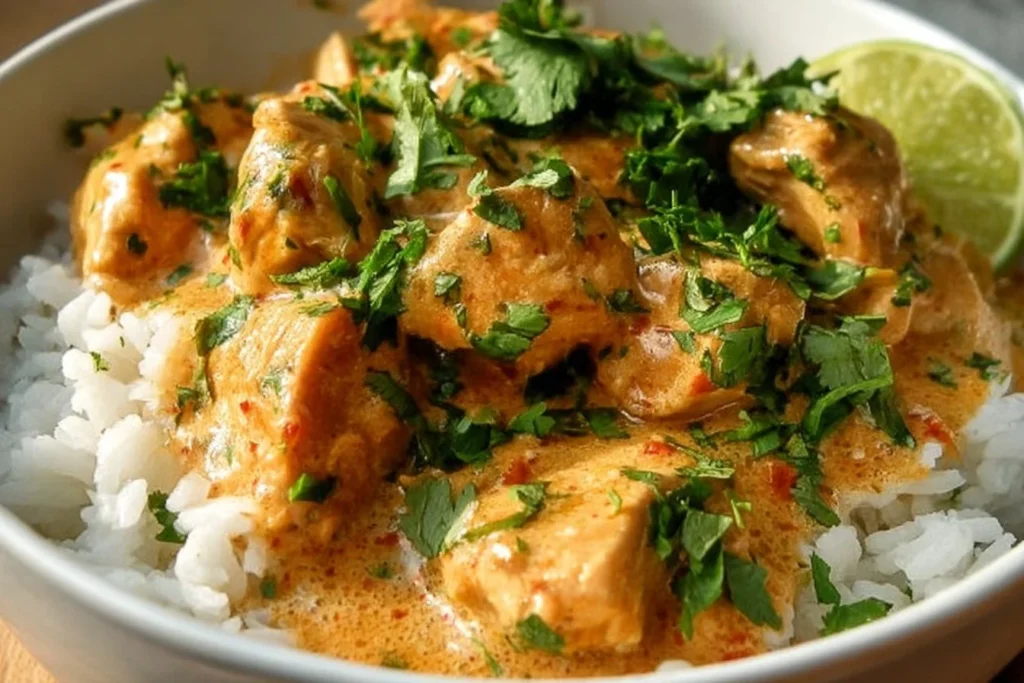 Crockpot Coconut Lime Chicken with vibrant lime and coconut garnishes