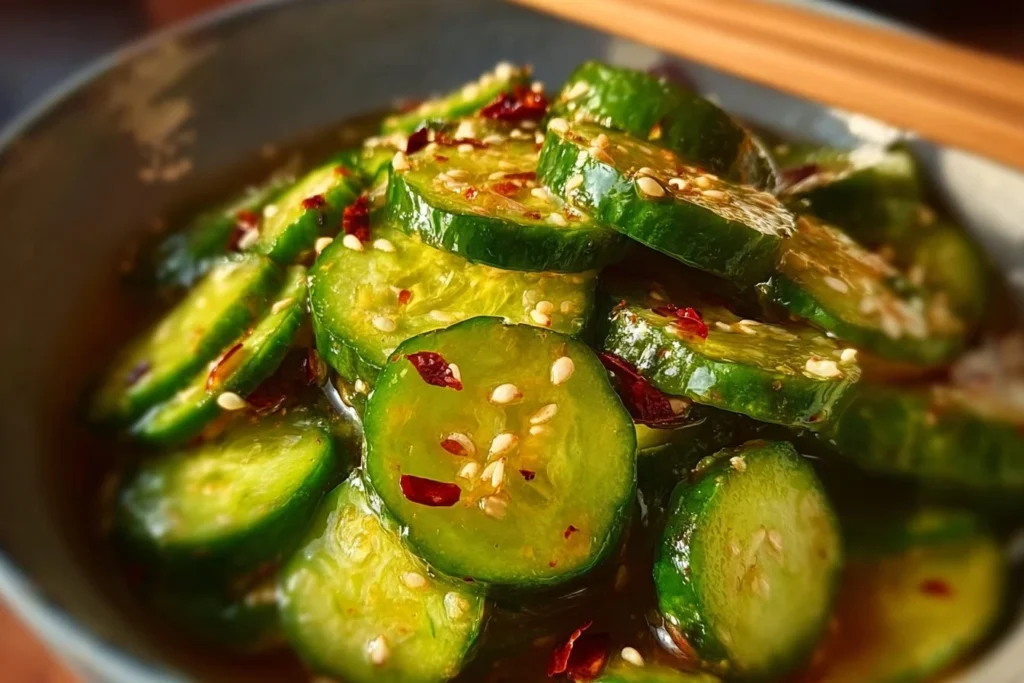 Delicious Easy Asian Cucumber Salad with fresh vegetables and dressing