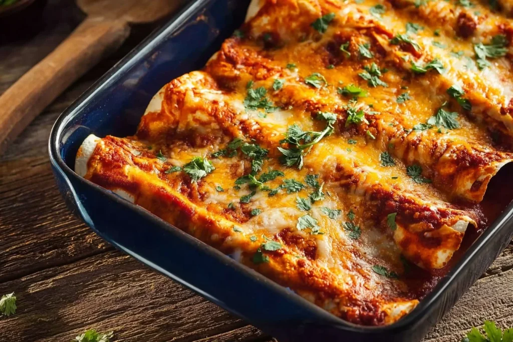 Delicious easy bean and cheese enchiladas topped with cheese and salsa