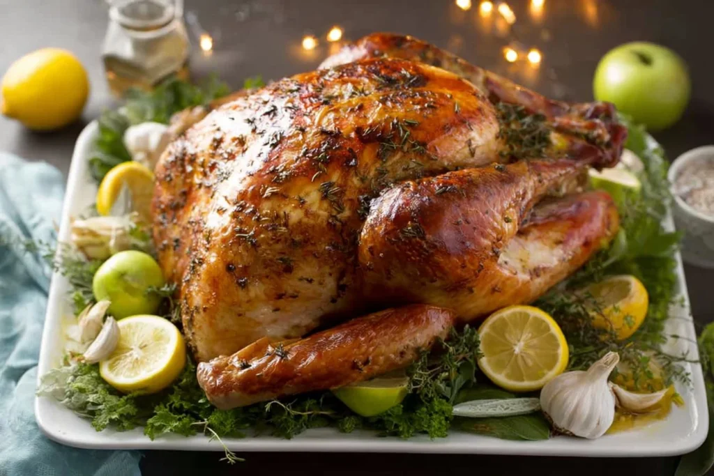 Easy no fuss Thanksgiving turkey prepared for a festive dinner