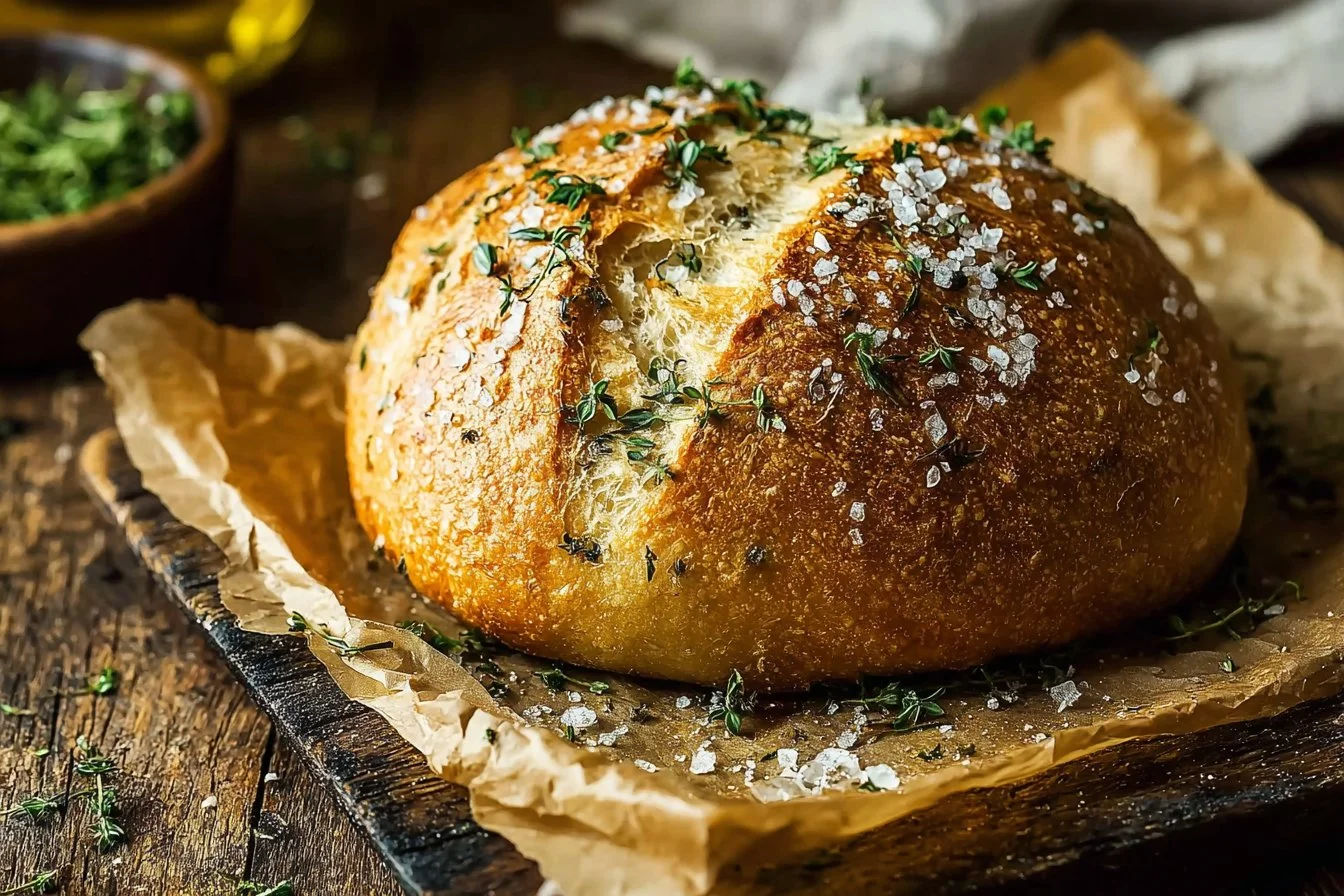Garlic Parmesan Bread with fresh herbs, golden brown and deliciously aromatic