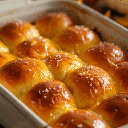 Freshly baked Pumpkin Dinner Rolls on a wooden table