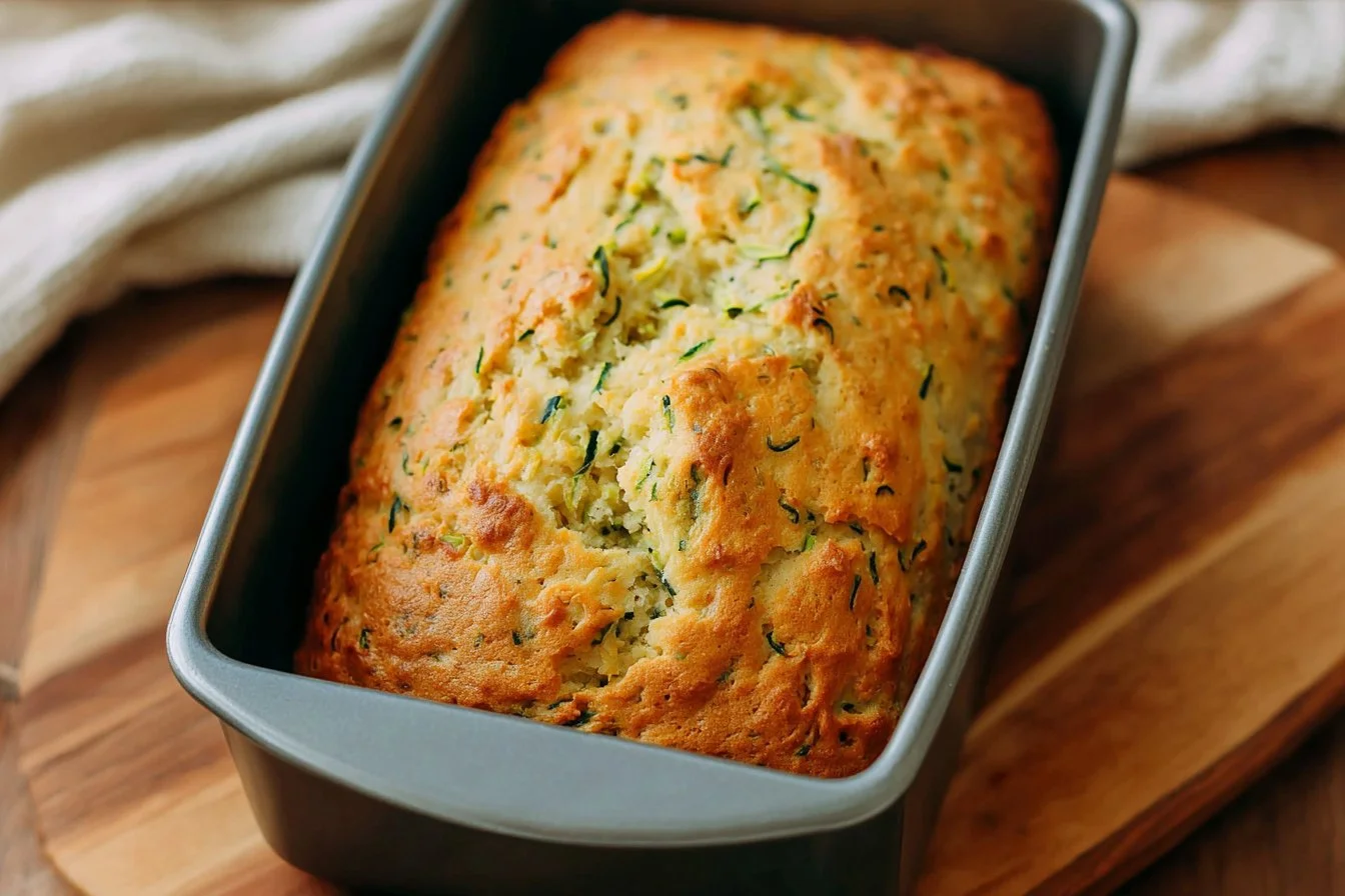 Green Onion Zucchini Cheddar quick bread fresh out of the oven