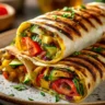 Grilled veggie wraps filled with fresh vegetables and herbs