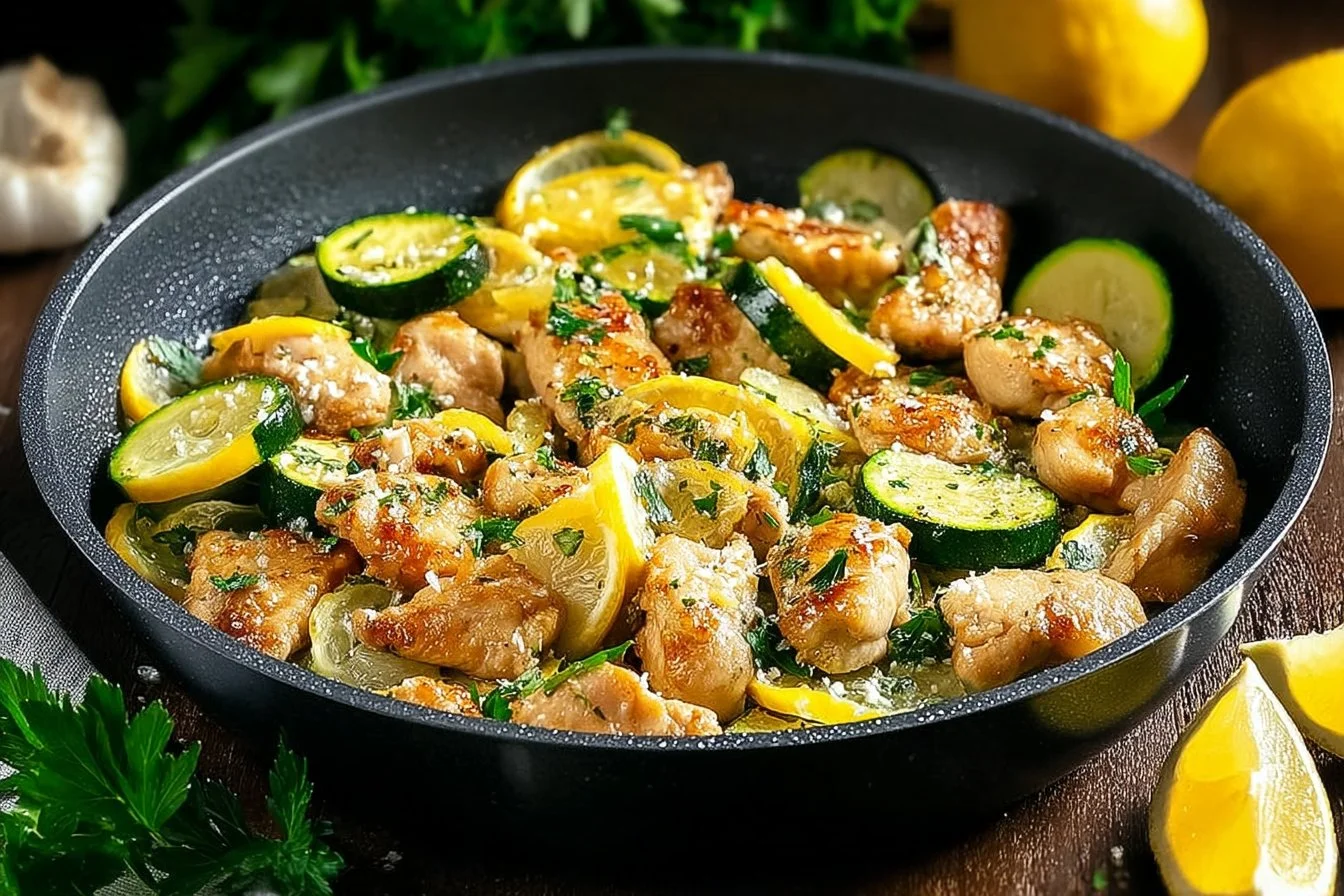 Healthy chicken breast with zucchini and squash dish on a plate