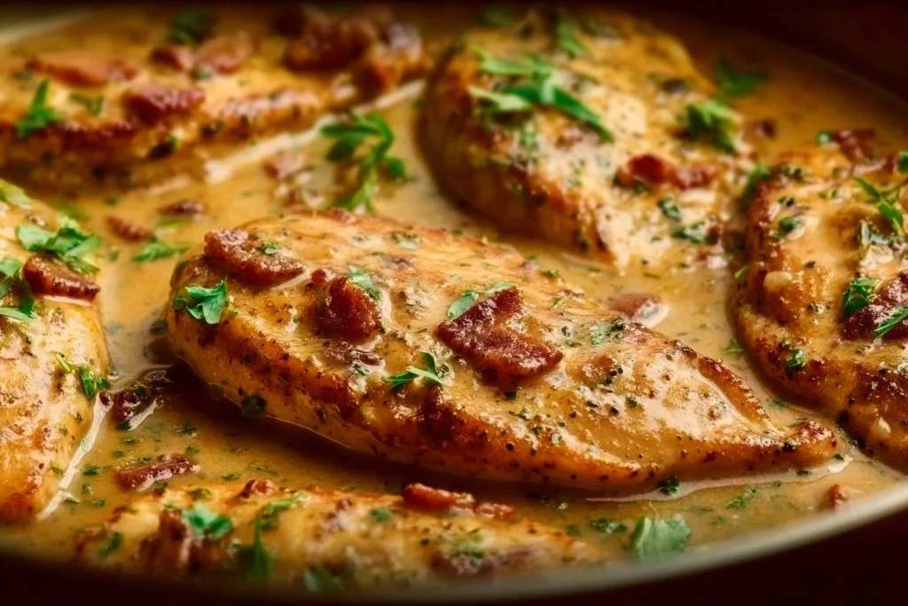 Delicious Marry Me Chicken served on a plate with herbs and creamy sauce