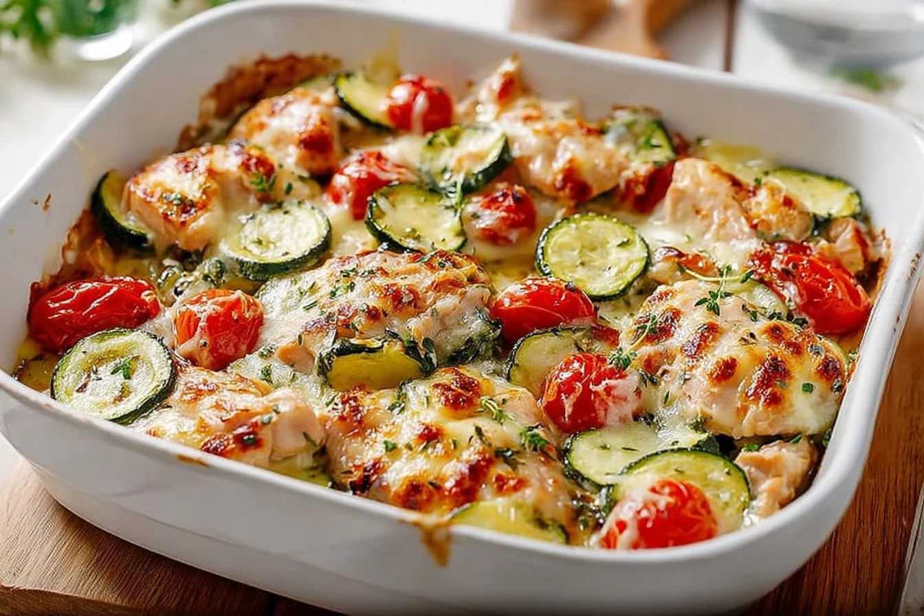 Delicious Mediterranean Chicken Zucchini Bake with fresh herbs and spices