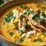 Bowl of delicious Mexican street corn soup topped with cilantro and lime