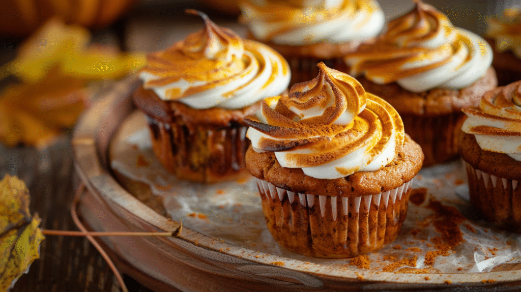 Delicious Pumpkin Cream Cheese Muffins on a wooden table