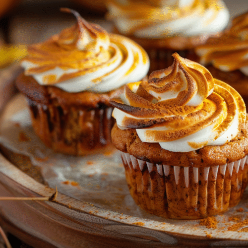 Delicious Pumpkin Cream Cheese Muffins on a wooden table