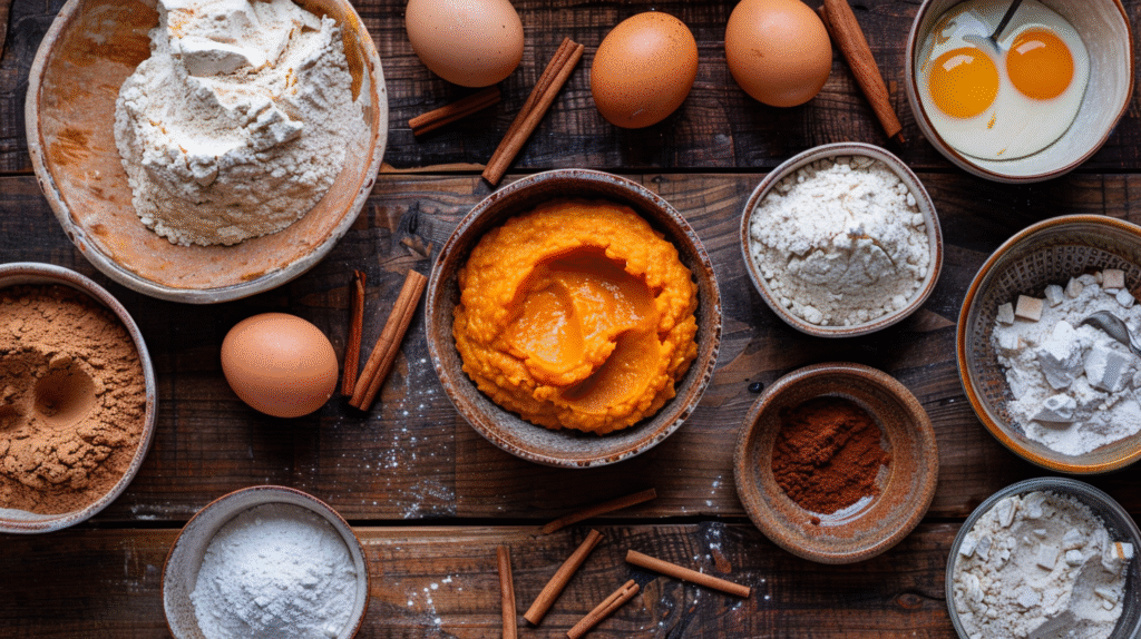 Delicious Pumpkin Cream Cheese Muffins on a wooden table