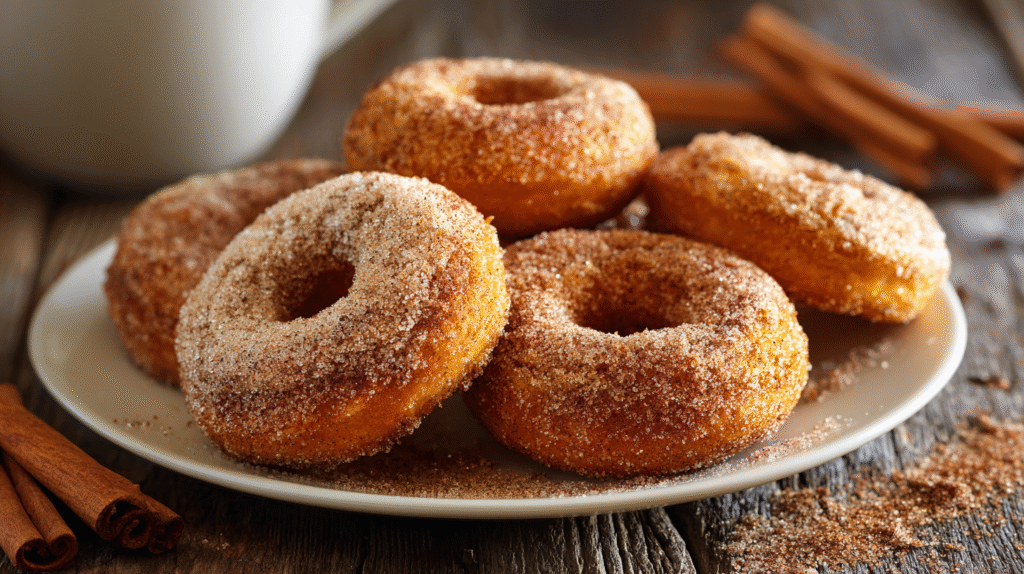 Two-ingredient pumpkin donuts on a cooling rack