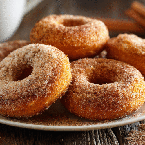 Two-ingredient pumpkin donuts on a cooling rack