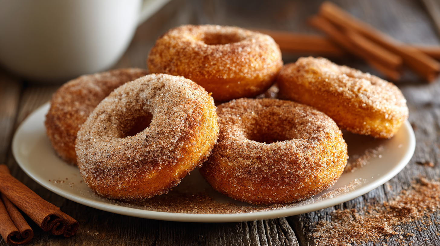 Two-ingredient pumpkin donuts on a cooling rack