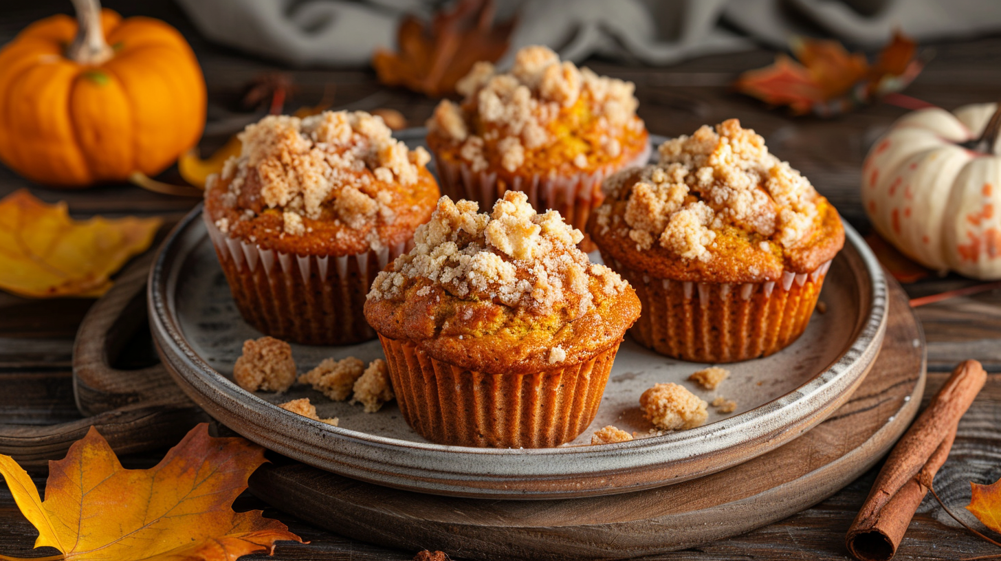 Delicious Pumpkin Apple Muffins with Streusel Topping on a rustic wooden table