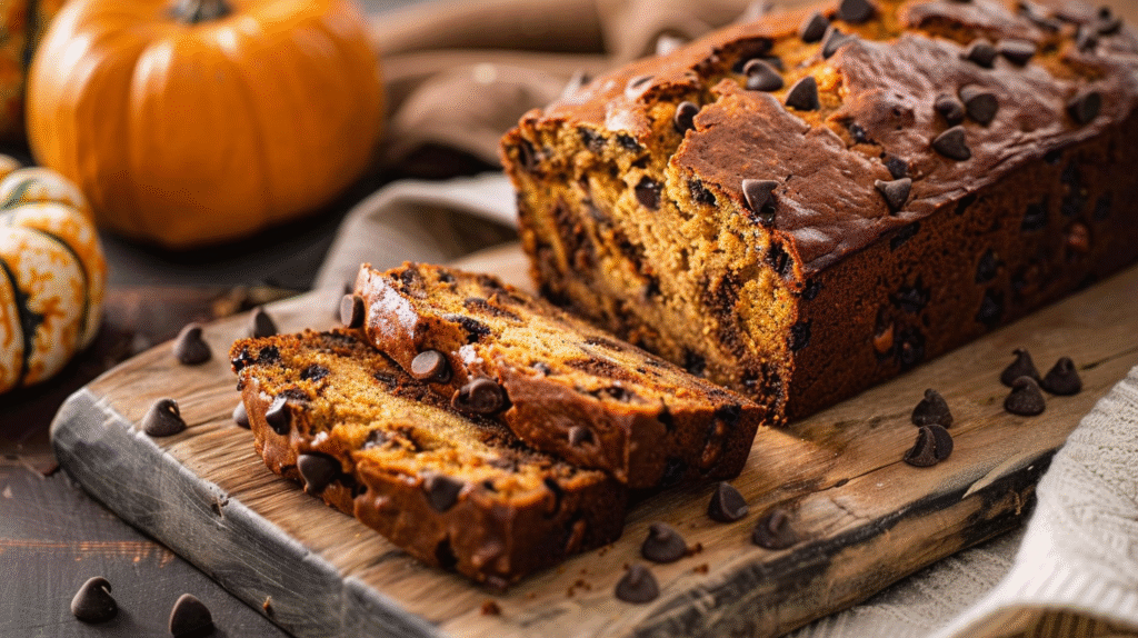 3 Ingredient Pumpkin Chocolate Chip Bread fresh out of the oven
