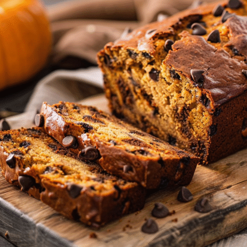 3 Ingredient Pumpkin Chocolate Chip Bread fresh out of the oven