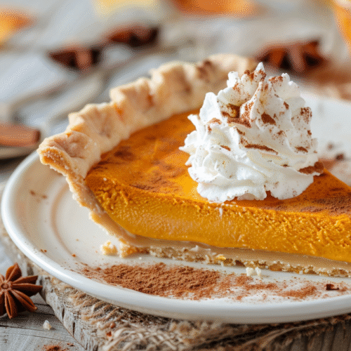 Delicious Pumpkin Ice Cream Pie topped with whipped cream and cinnamon