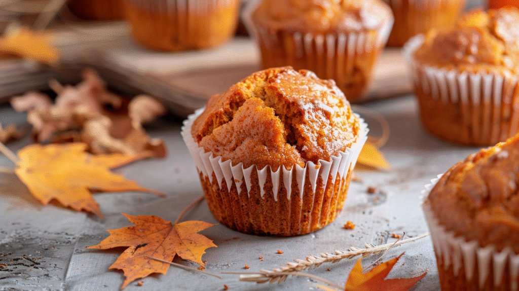 Delicious homemade Country Pumpkin Muffins with spices and a golden crust