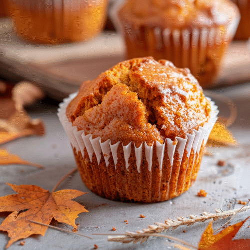 Delicious homemade Country Pumpkin Muffins with spices and a golden crust
