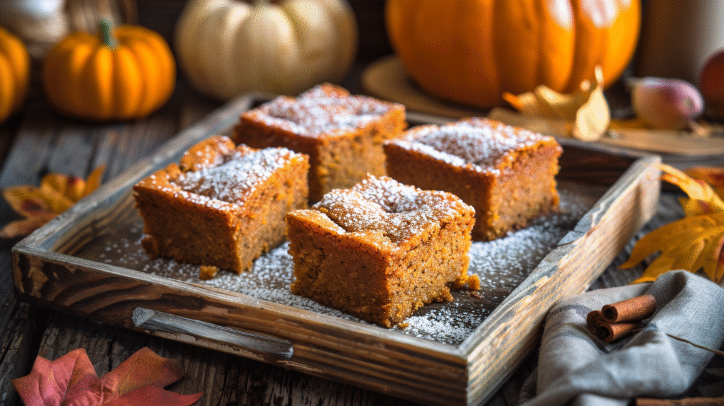 Deliciously spiced Pumpkin Snack Cake served on a plate