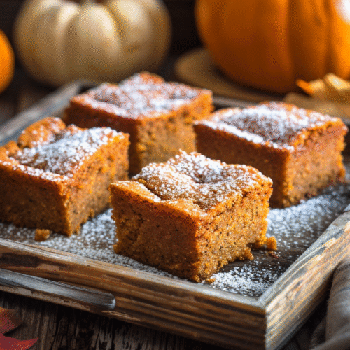 Deliciously spiced Pumpkin Snack Cake served on a plate