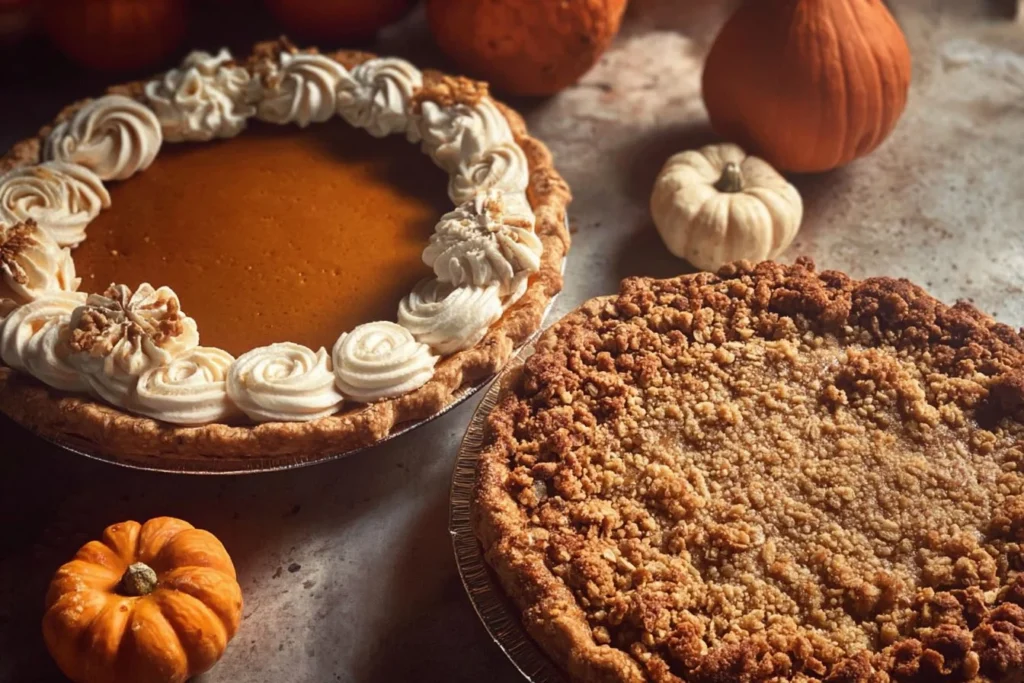 Delicious homemade pumpkin pie ready to be served for dessert.