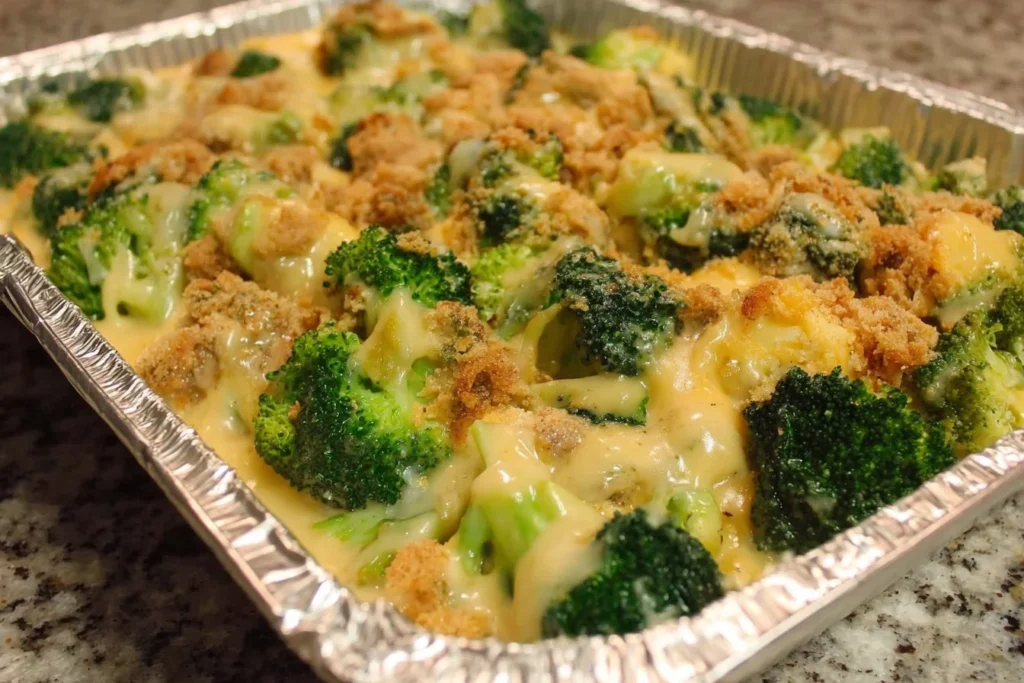 Thanksgiving Broccoli and Cheese Casserole topped with crispy bread crumbs
