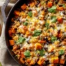 Southwest Sweet Potato and Black Bean Skillet dish in a pan.