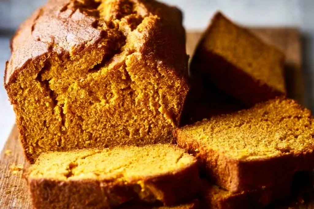 Delicious homemade Vanilla Pudding Pumpkin Bread ready to be enjoyed