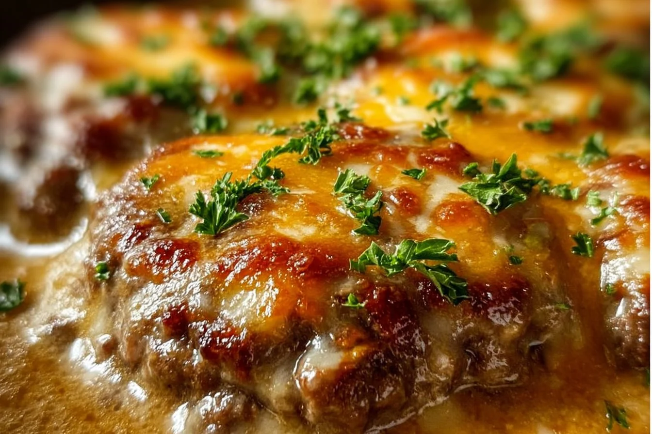 Amish Hamburger Steak Bake served with sides on a plate