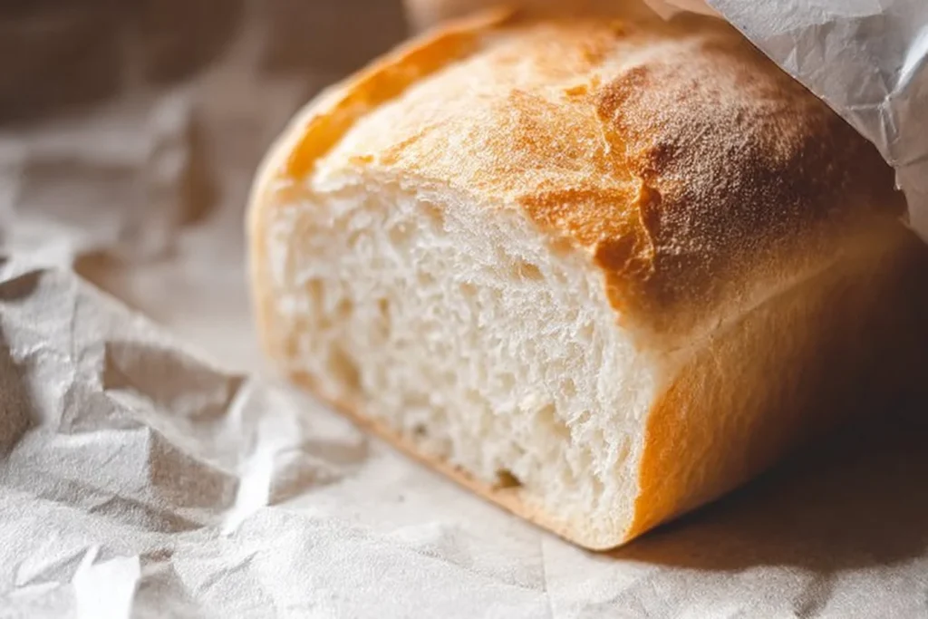 Loaf of fresh Amish white bread on a wooden table