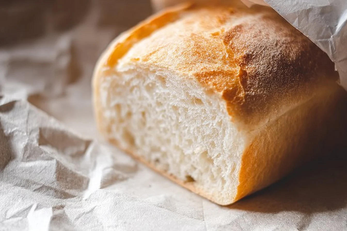 Loaf of fresh Amish white bread on a wooden table