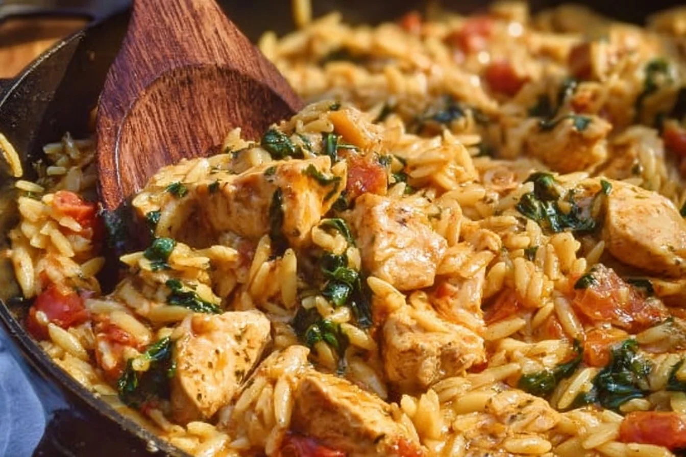 Delicious Cajun Chicken Orzo dish with spices, chicken, and orzo pasta