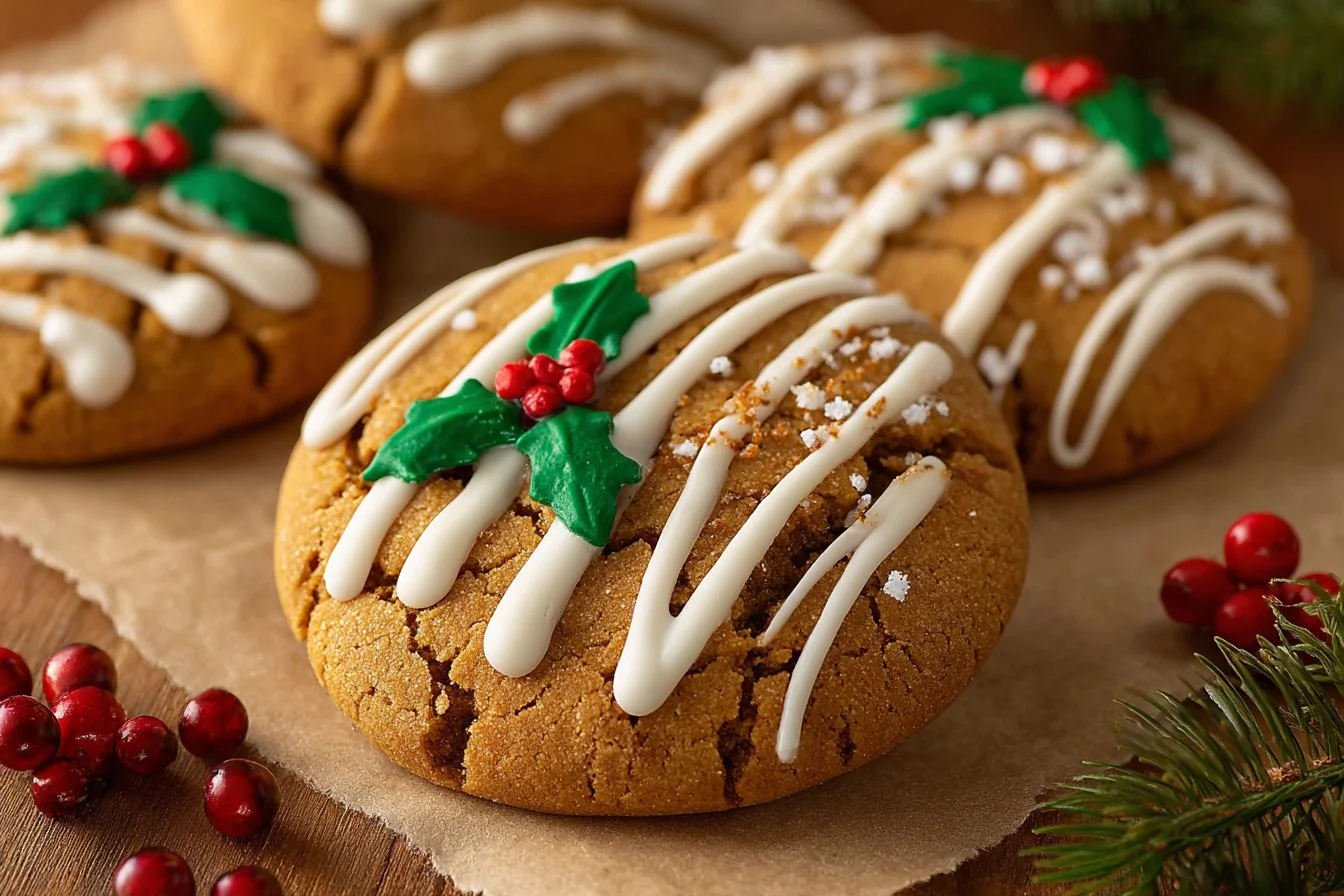 Delicious chewy maple cinnamon cookies with white chocolate on a plate.
