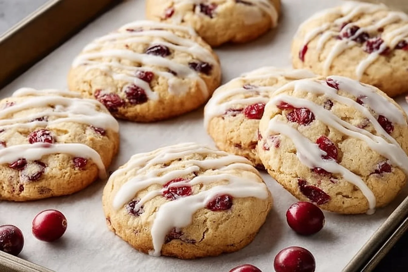 Freshly baked Christmas Cranberry Orange Cookies with a festive touch
