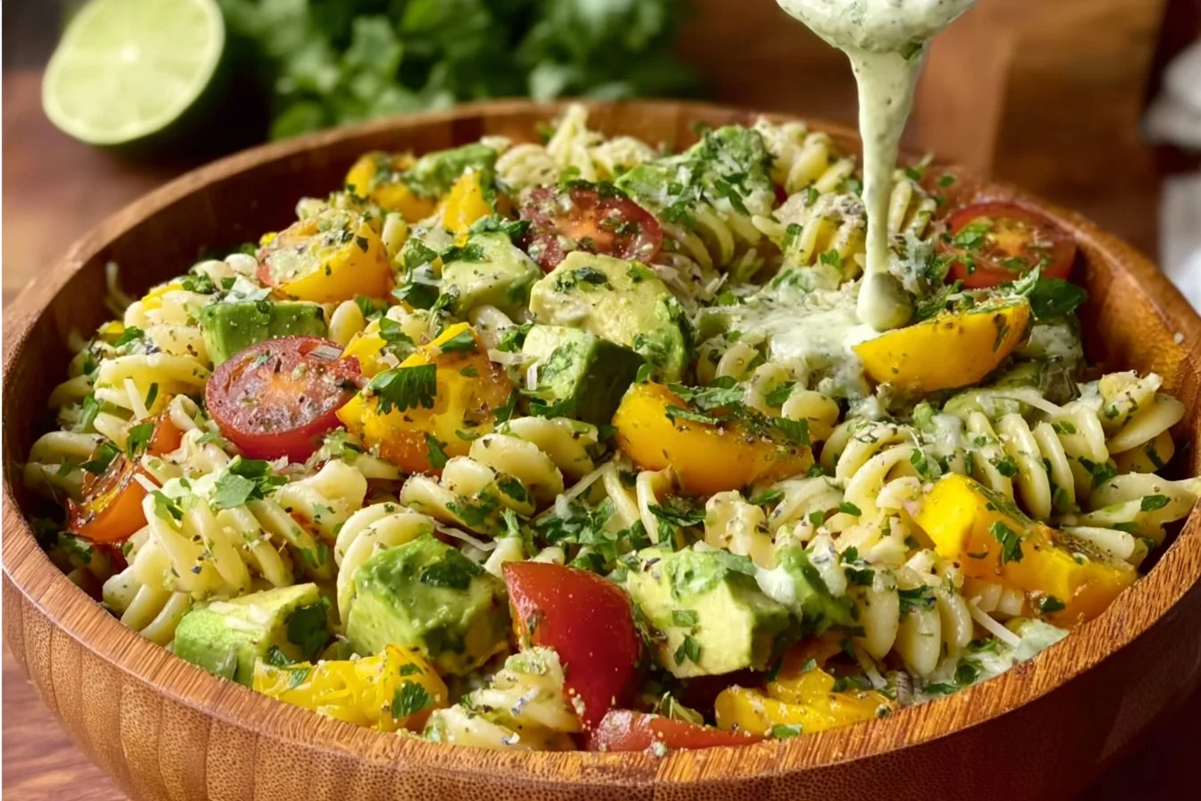 Cilantro Lime Pasta Salad with fresh ingredients and vibrant colors